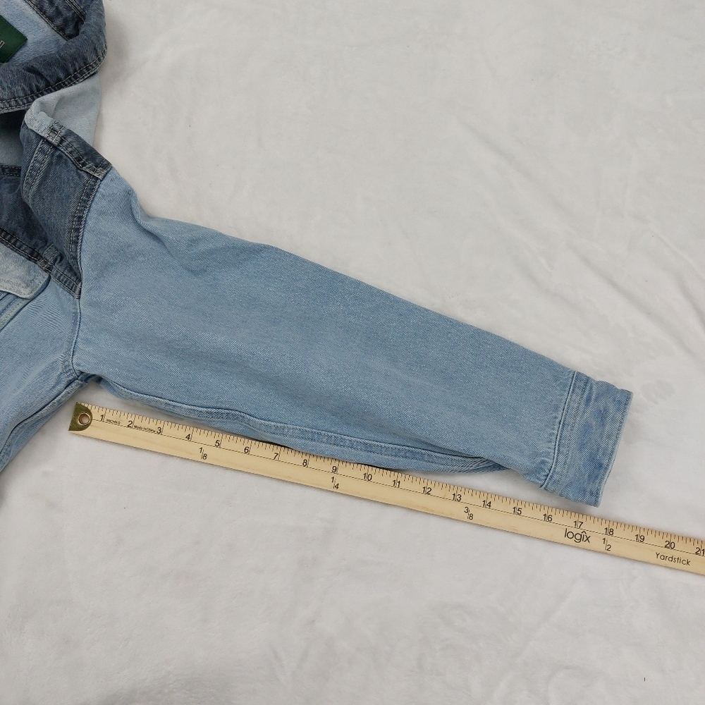 WILD FABLE WOMENS BLUE 2 TONE CROPPED BUTTON UP DENIM JACKET SIZE MEDIUM - Picture 7 of 9